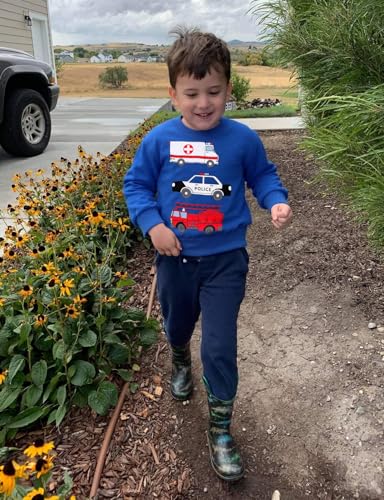 Image of Akyzic Toddler Boys Sweatshirts Cotton Crewneck Truck Shirt Dinosaur Long Sleeve Pullover Tops Tees 2-8T
