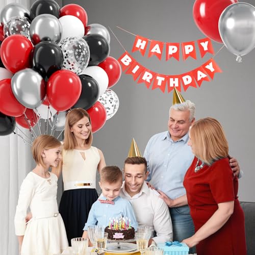Image of 12inch Red and Black Balloons with Red Black White Silver Balloons | Graduation, Birthday Party Decorations
