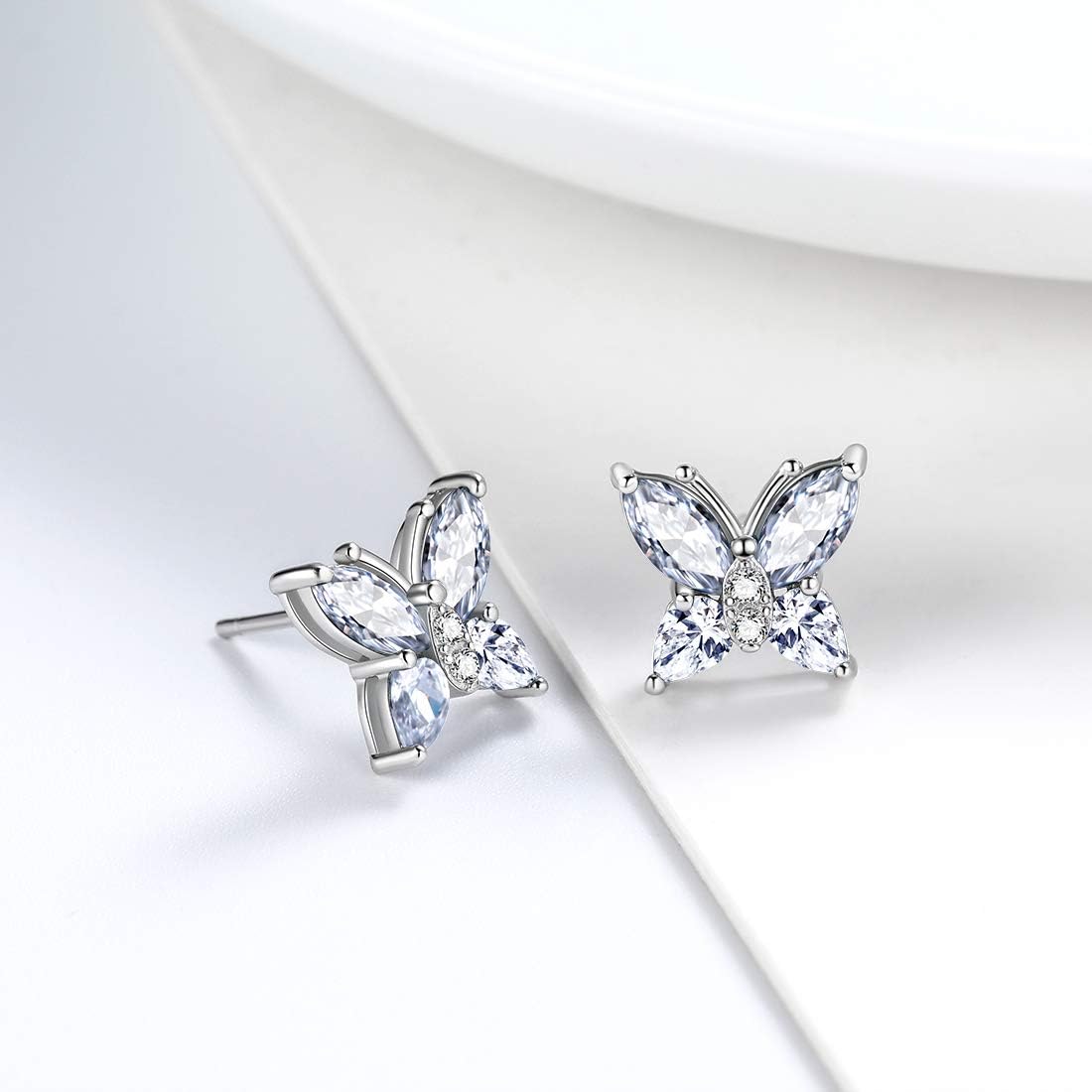 Butterfly Birthstone Stud Earrings - Women 925 Sterling Silver Butterflies Birthstone Stud Earrings Birthday Gift for Women