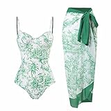 Suit Cases Deals 4 Wheels Women's One Piece Swimsuit V Neck Floral Print Bikini Swimsuit with Cover Up Wrap 2 Piece Bathing Suits Beachwear One Piece Swimsuit Women with Skirt