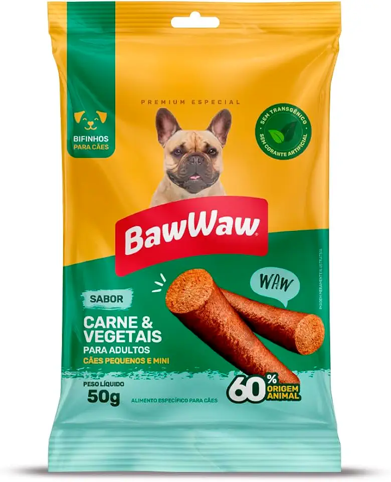 Bifinho Baw Waw para cães pequeno porte Carne e Vegetais 50g