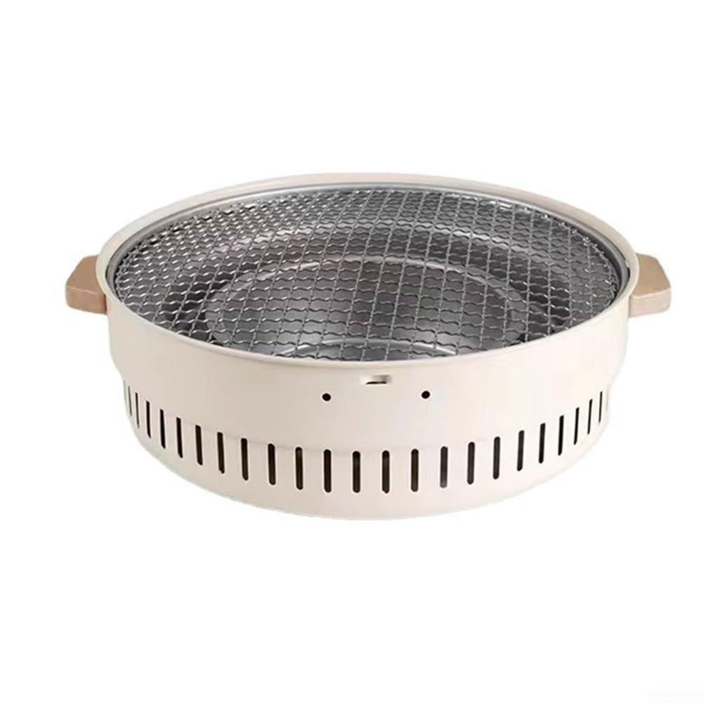 Griglia per barbecue senza fumo, multifunzionale per stufe a legna, per cucinare, campeggio, vacanze, estate, da tavolo, piccolo barbecue (beige)
