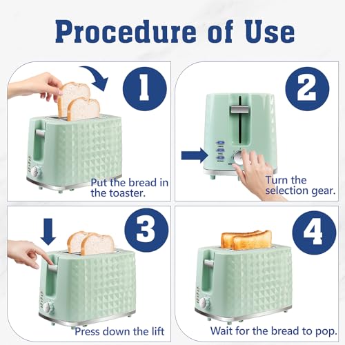 Image of Toaster 2 Slices, Toasters Wide Slot, Bread Toaster with Cancel, Bagel, Defrost Function, Bagel Toasters with Removable Tray & 6 Temperature Settings, Green