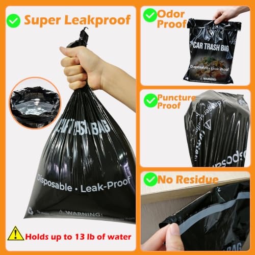 Image of 100 Count Disposable Car Trash Bags, Hanging & Stick-On Car Trash Can