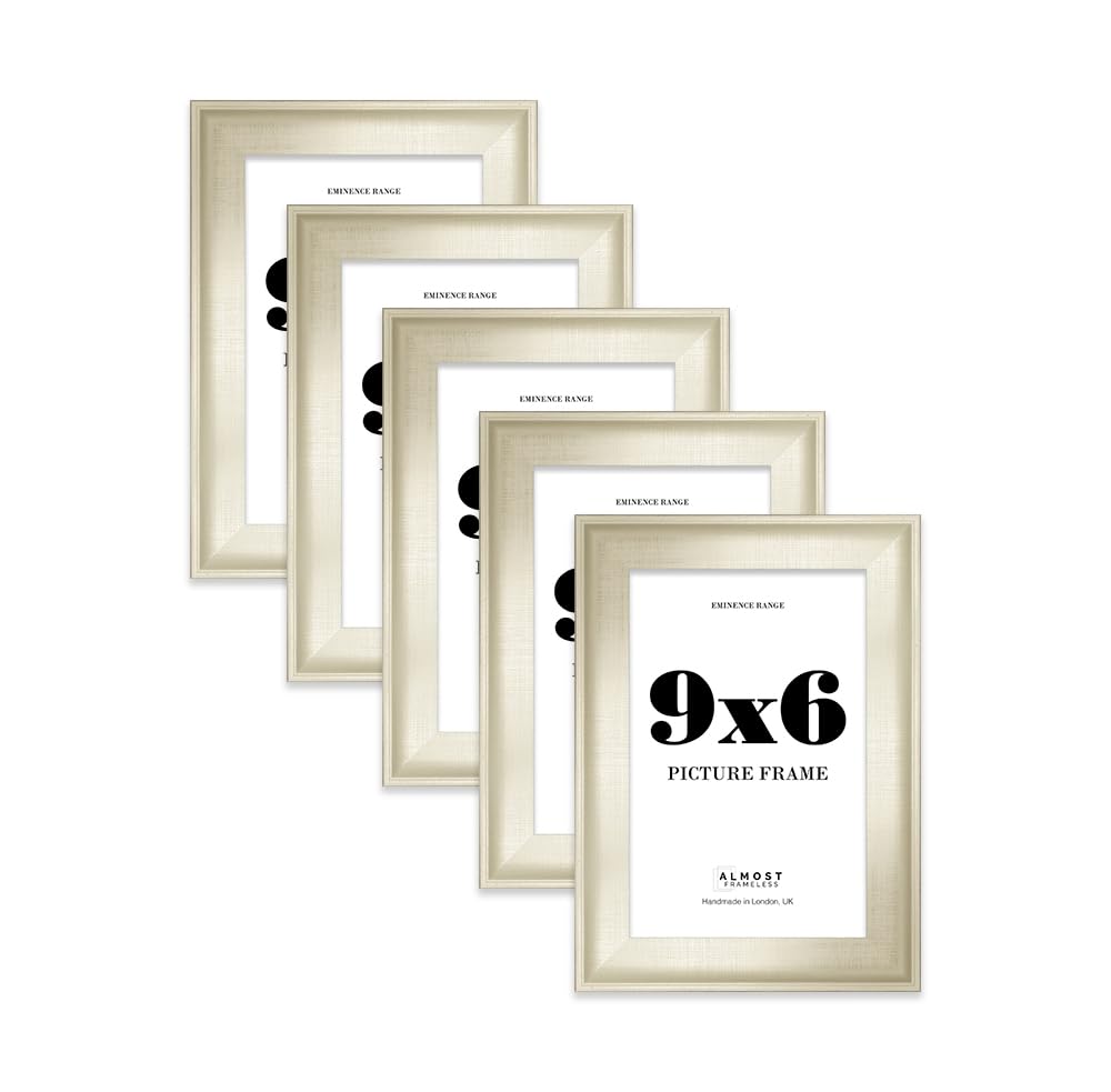 9x6" Silver Picture Frame - Rustic Wood Industrial Effect Photo Frame for Wall Display, Ideal for Posters, Prints & Home Décor, Wall Hooks and Kickstand, 32mm Edge - 5 Pack