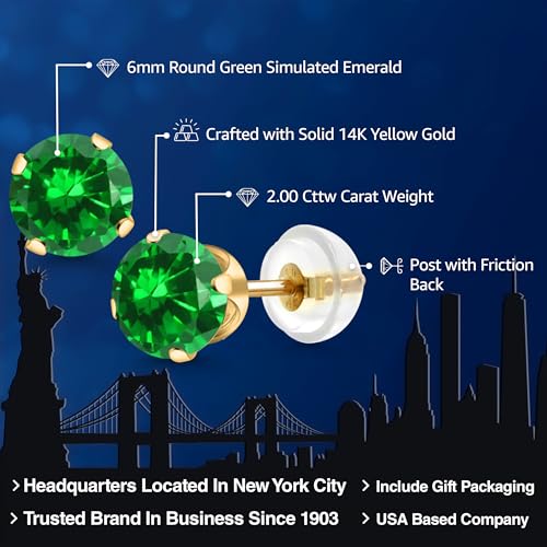 Gem Stone King 14K Gold Gemstone Birthstone Solitaire Stud Earrings | Round 6MM | Gold Earrings For Women Men2