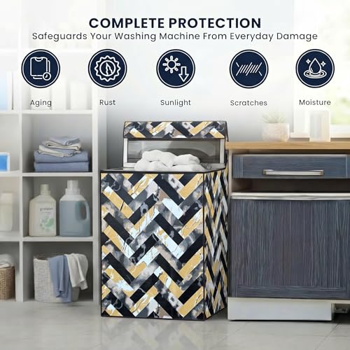Image of Star Weaves Top Load Fully Automatic Washing Machine Cover for 6 kg, 6.5 kg, 7kg & 7.5 kg (Printed) | Waterproof & Dustproof Polyester Fabric with Zipper | Protection Cover | 59 x 59 x 86 cm