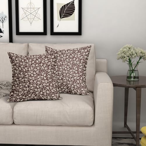 Burgundy Beige Daisy Floral Pillow Covers 16X16 Inch Vintage Flowers Decorative Pillow Cases Set of 2 Block Print Cotton Linen Throw Pillows Farmhouse Decor For Sofa Couch Porch Bed Cushion Outdoor by Kawani - Image 6