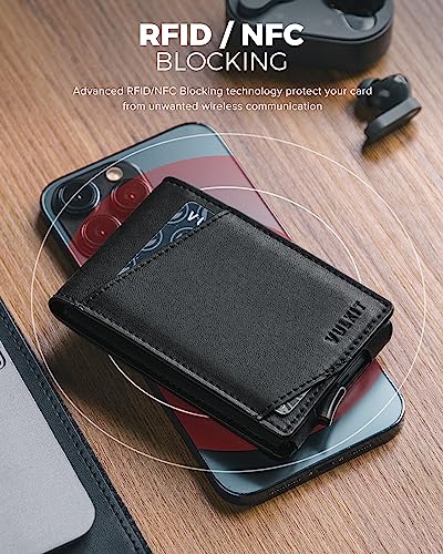 Image of VULKIT Minimalist Wallet for Men Pop Up Credit Card Holder Slim Bifold Wallets RFID Blocking Magnetic Closure with Gift Box, Black, slim, Minimalist