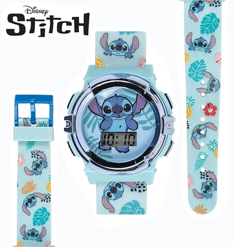 disney stitch kids lcd watch  flashing light-up dial digital time display adjustable strap fun character design perfectfor boys amp girls  fits wrists 55 to 8