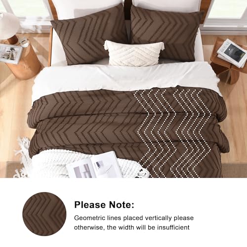 Image of Litanika Boho Queen Comforter Set, 3 Pcs Brown Lightweight Bedding Set