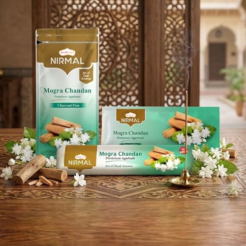 Image of Shubhkart Nirmal Mogra Chandan Premium Agarbatti Sticks | Charcoal Free Muttha Incense for Puja, Meditation & Aromatic Environment | Long Lasting Floral Fragrance for Stress Relief | 250g