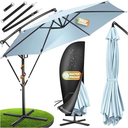 KESSER® Sonnenschirm Ø 350 cm, Ampelschirm mit Kurbel, für Balkon, Terrasse & Garten, Sonnenschutz, Gestell & Ständer aus Alu, UV-Schutz, wasserdicht...