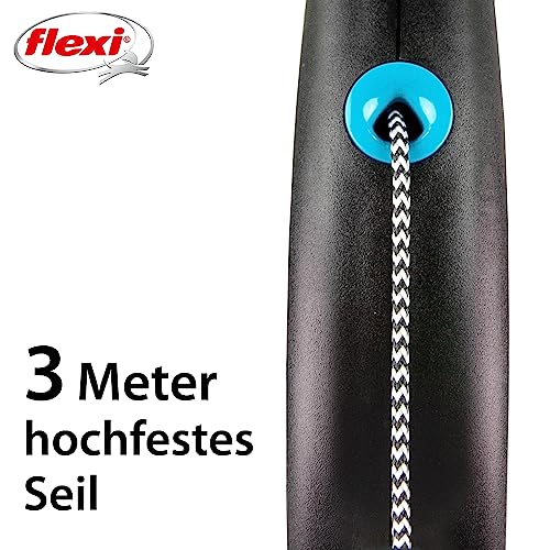flexi® Black Design XS Seil 3 m schwarz/blau, Roll-Leine für Hunde bis 8 kg