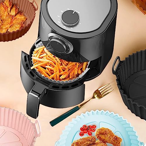 Image of Reusable Silicone Air Fryer Liners Round Bowl | Heat Resistant Non-Stick Basket for Air Fryer, Oven, Microwave | BPA-Free Food Grade Silicone Pot for Cooking, Baking & Roasting 3Pcs