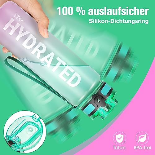 Sahara Sailor Trinkflasche, Sport Trinkflasche, [BPA-frei Tritan] 1L/500ML/750ML Auslaufsicher Sport Wasserflasche, Sportflasche für Fahrrad, Camping, Yoga, Gym (1 Flasche)