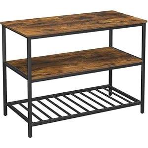VASAGLE Kitchen Island with 3 Shelves, 47.2 Inches Kitchen Shelf with Large Worktop, Stable Steel Structure, Industrial, Easy to Assemble, Rustic Brown and Black UKKI01BX