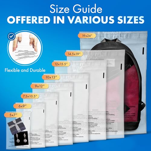 Sacs de poly transparents 12x15,5 pouces avec avertissement de suffocation x100