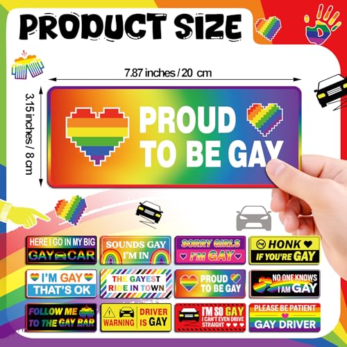 Image of 12 Pcs Gay Pride Funny Magnet Bumper Sticker LGBT Rainbow Pride Prank Magnetic Sign for Vehicle Truck Reusable Magnet Sticker for Fridge(Cute)