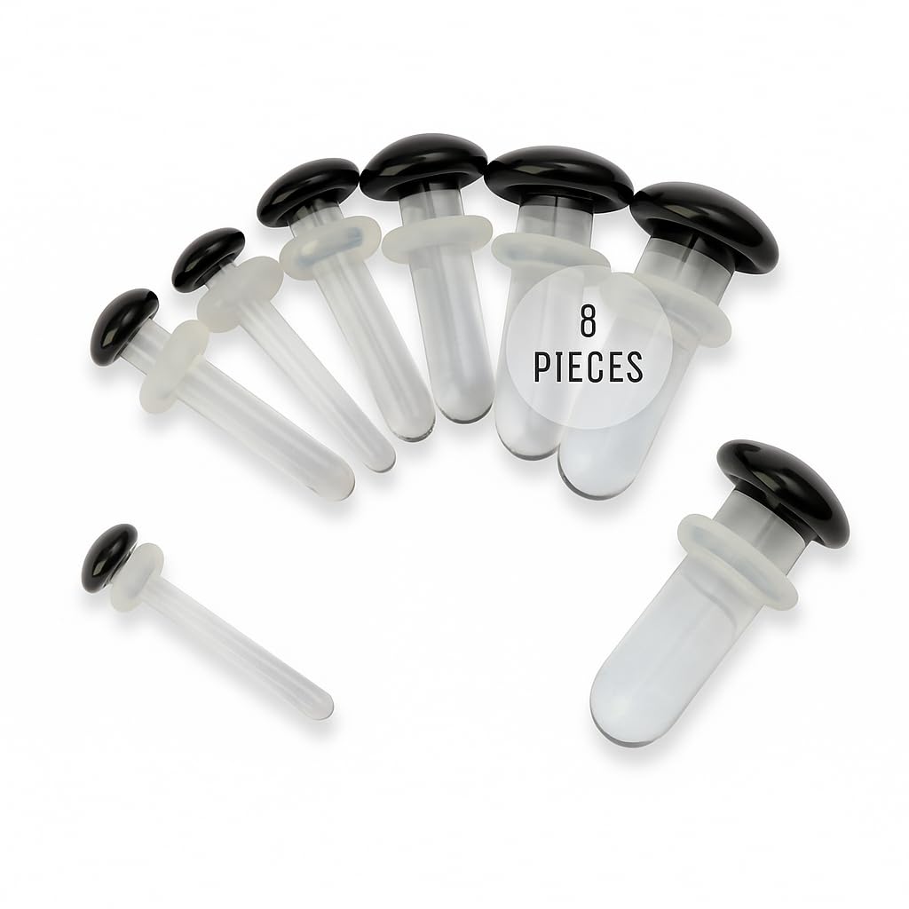 Stretch It - Black Glass Ear Stretching Kit, Glass Gauges for Ears, Stretching Kit for Beginners, Professional Plugs, Pain-Free, Gradual Increments (1 x 1.6mm - 5mm) (14g - 4g) (8pc)