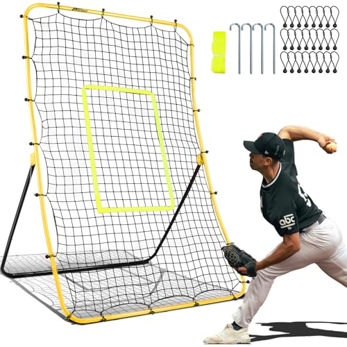 JASCOPRO Baseball Rebounder Net – Adjustable Pitchback Trainer for Solo Fielding,Throwing, Pitching Practice, Durable Steel Frame with 5 Angles, Softball Rebound Net Simulates Grounders & Fly Balls