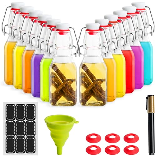 Image of WILLDAN 4oz-6 Pack Swing Top Glass Bottles - Flip Top Brewing Bottles For Kombucha, Kefir, Vanilla Extract, Mead, Vinegar, Beer- Airtight Stopper Lids - Comes With Extra Gaskets, Funnel and Labels