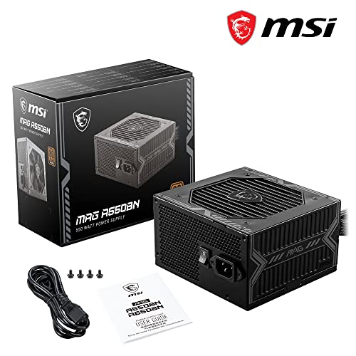 Image of MSI MAG A550BN Gaming Power Supply Unit, 80 Plus Bronze Certified Power Supply, 550 Watt, 12V Single-Rail, DC-to-DC Circuit, 120mm Fan, 5-Year Limited Warranty