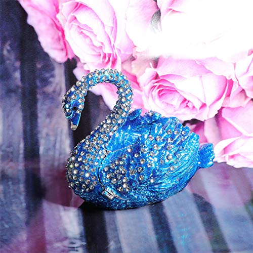 Waltz&F Diamond Blue Swan Trinket Box Hinged Hand-Painted Figurine Collectible Ring Holder #TOP5