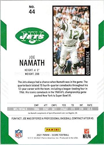 2021 Score #44 Joe Namath New York Jets NM-MT NFL Football