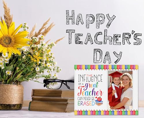 Image of FLYAB Teacher Picture Frames Teachers Appreciation Gifts for Graduation Retirement Back to School 4x6 Photo Frame Wood Leather Frame
