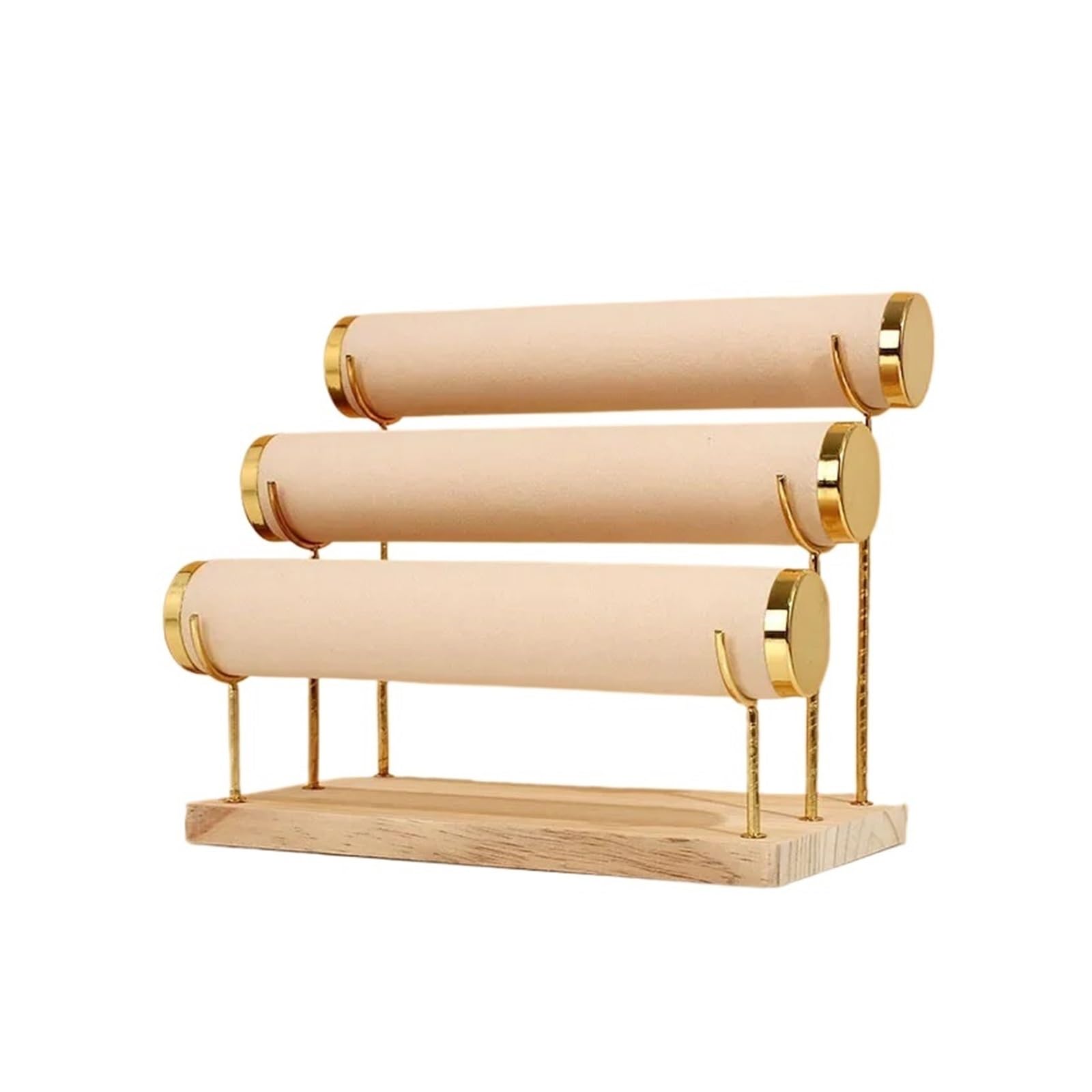 ZWCSHUU Watch Stand 3 Layers Velvet Jewelry Display Bracelet Watch Chain Rack Wood Base Stand for Bangle Necklace Headband Organizer(Beige Velvet)