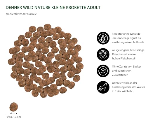 Dehner Wild Nature Hundefutter Meeresküste, Trockenfutter getreidefrei, Kroketten, für ausgewachsene Hunde, Makrele, 12 kg