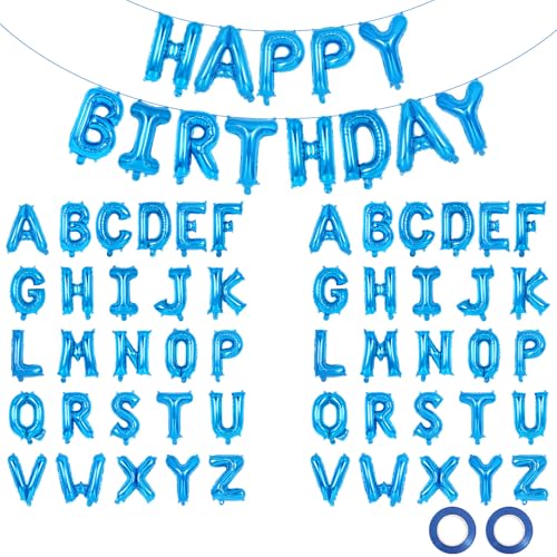 Image of 65 Pcs Blue Happy Birthday Balloons, 2 Sets A-Z Blue Letters Foil Balloons,16 Inch Personalized Name Happy Birthday Banners for Wedding Baby Shower Anniversary Party Decorations