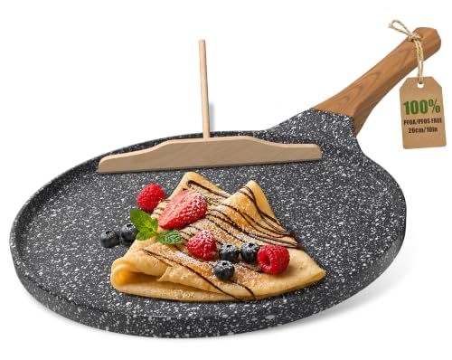 YASHE 10-Inch Nonstick Crepe Pan with Wooden Spreader, Induction Cooktop