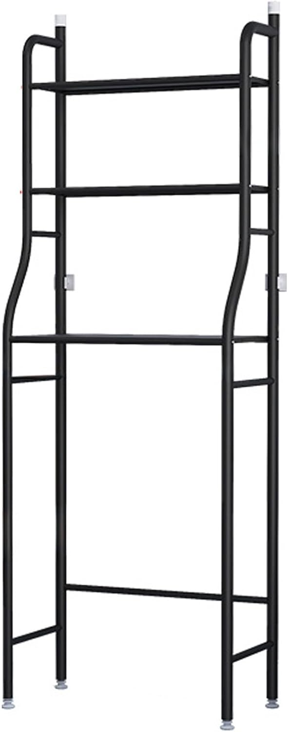 Over The Toilet Storage Cabinet Rack, Bathroom Organizer Shelf with Hooks and Paper Holders, Bathroom Over Toilet Storage, Adjustable Feet, for Small Space(Black)