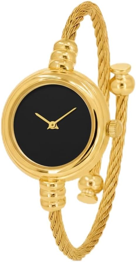 Blekon Original Women’s 23mm Elegant Analog Watch with Classic Round Dial and Cable Cuff Bangle Bracelet