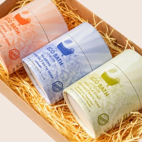 Image of Eco Bath London Epsom Salt Gift Set - 3 x 8.8 oz (250 g) Premium Bath Salts Collection, Magnesium Bath Soak Sampler Made in UK, Relaxation Spa Gift Box for Women and Men, Self Care Birthday Gift