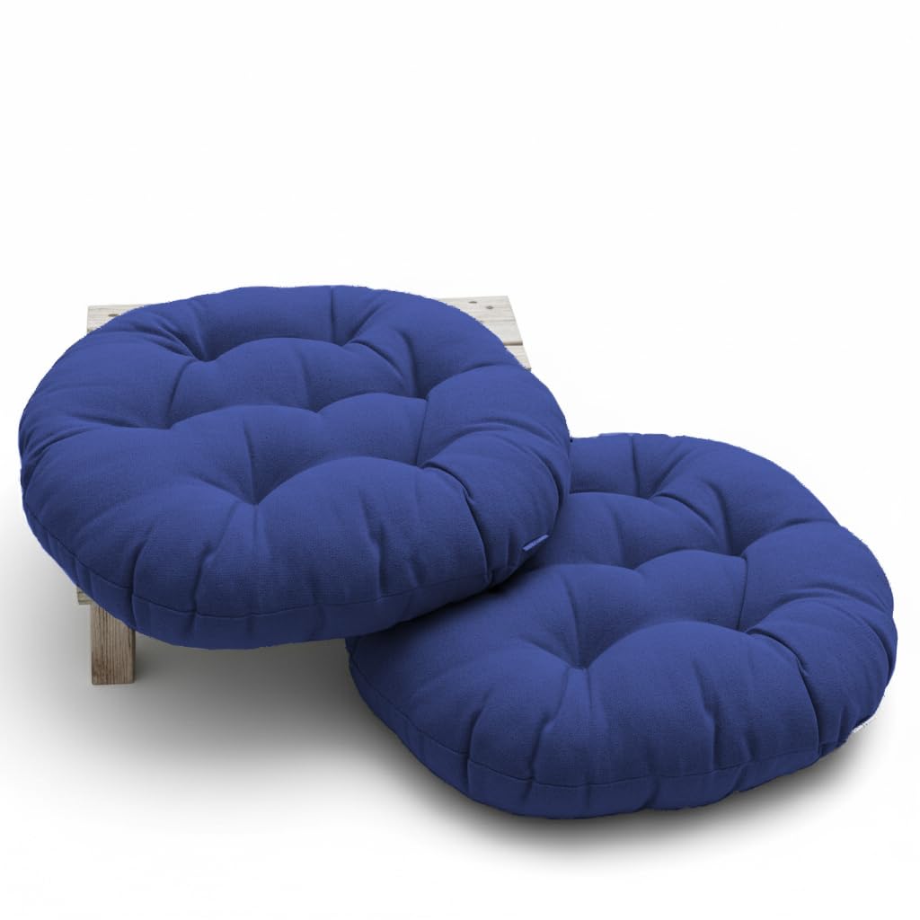DADDY COOL Round Chair Cushion Set of 2 | Soft Cotton Filled Seat Pad with Tie Strings | Non Slip Comfortable Cushion for Dining Chair Office Chair Stool Floor Seating | 20 Inch | Dark Blue-image-34