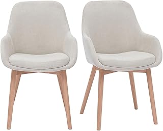 Miliboo Sillones escandinavos de tela efecto terciopelo beige y madera clara maciza (2) Holo