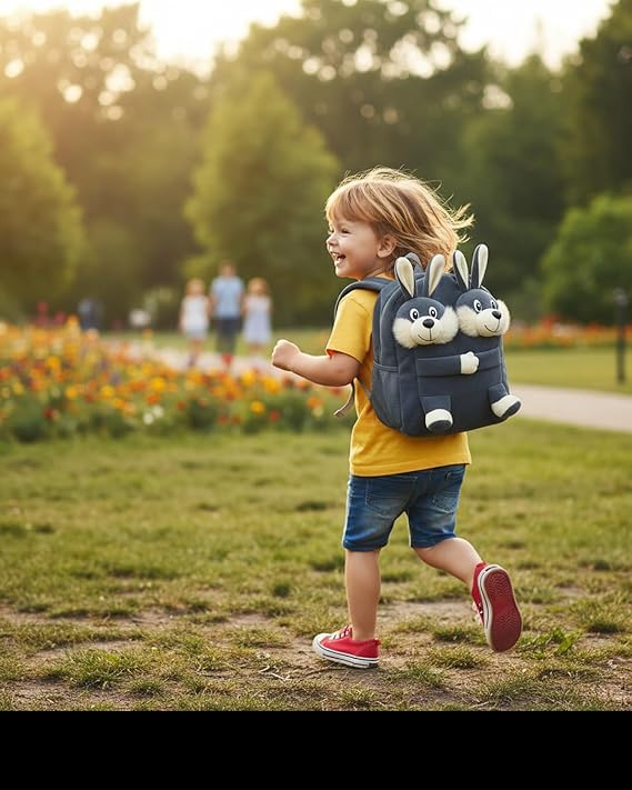 Image of Kids Plush Teddy Backpack - Soft Rabbit School Bag for Toddlers & Preschool, Cute Animal Backpack with Adjustable Straps - Lightweight & Comfortable for Boys & Girls