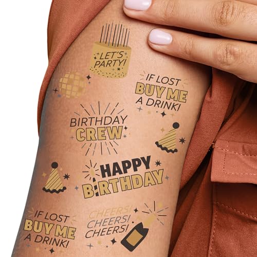 Big Dot of Happiness Happy Birthday Gold Temporary Tattoos for
