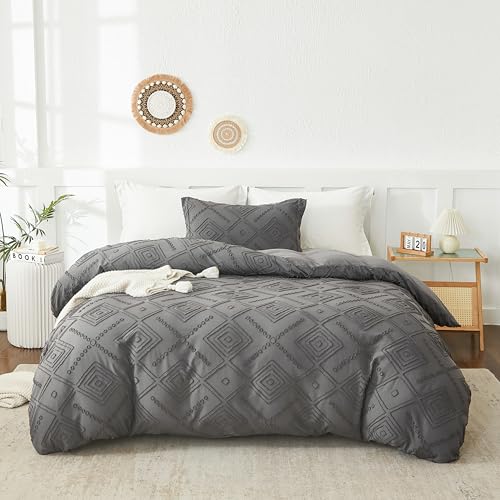EMME Bettwätsche-Set 135x200 cm Boho mit 1 Kissenbezug 80x80cm, Dunkelgrau...