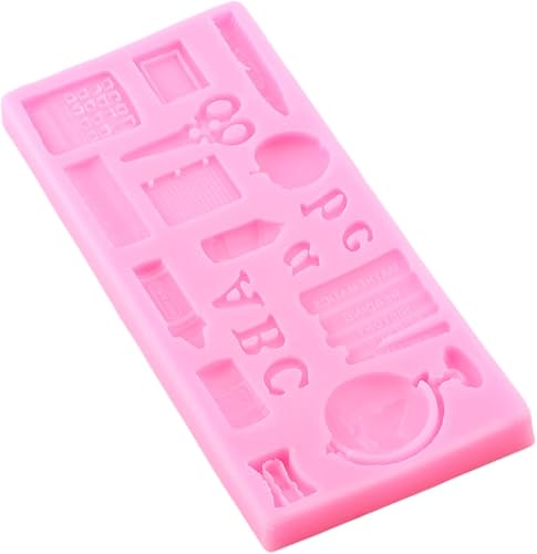 Miniatura 9 de Mujiang Moldes de silicona para el regreso a clases, bolsa escolar, libro de tijeras, paleta de dibujo, moldes para fondant, para decoración de