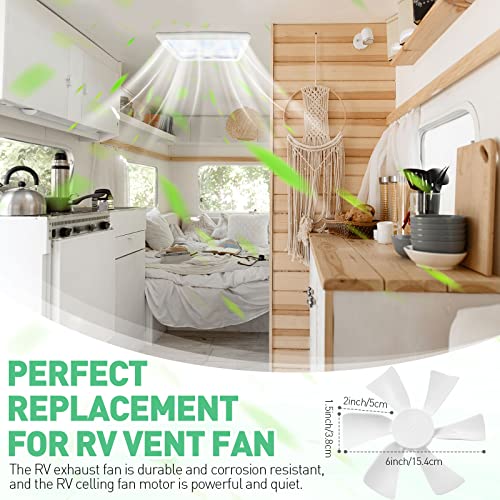 6 Inch Rv Vent Fan, 12V D-Shaft Rv Fan Motor With White Fan Blade, Rv Exhaust Fan With 2 Screws 2 Zip Ties And Template For Mounting, Replacement Parts For Rv Roof Celling Bathroom Exhaust #TOP2