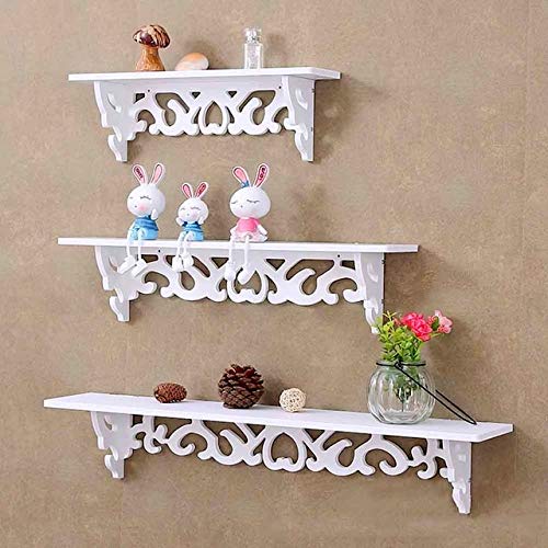 SS ARTS Wood Decorative Display Wall Shelf for Living Room (White, Set