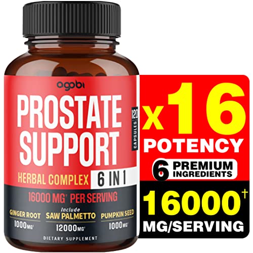 agobi 6in1 Prostate Support 16000Mg for Restful Mood, UTI & Immune System Support 2 Months - Plus Saw Palmetto Berry, Ginger Root, Pumpkin Seed & More - 120 Veggie Capsules