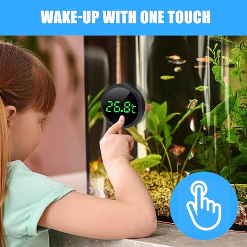 2 Stück Mini Aquarium Thermometer Digital, Kabelloses Kleben-On Aquarienthermometer Digital mit LED-Anzeige, Touch Screen, 0-60°C Hochpräzisions-Temperatursensor für Süßwasse-Meeresaquarien