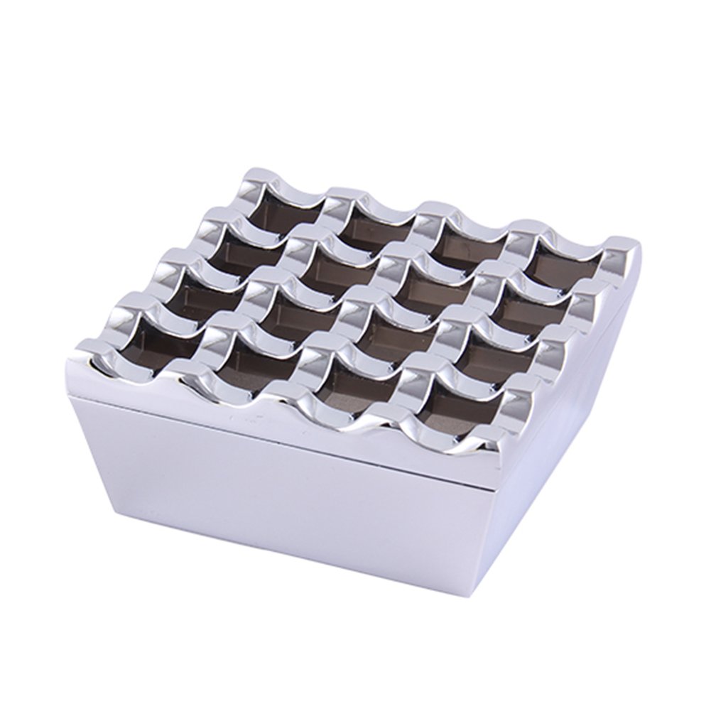 Honoro Vintage Metal Small Cigar Ashtrays,16 Grids Novelty Fashion Windproof Cigarettes Ashtray Tabletop Decor Cigarillo Ash Tray,Silver