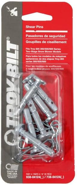 Original Equipment Shear Pins 300/500/600 Series Two-Stage Snow Blower Models, Replaces OE# 938-04124, 738-04124
