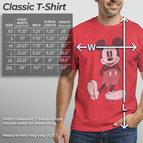 Image of Disney Men's Full Size Mickey Mouse Distressed Look T-Shirt | Officially licensed, 100% cotton, sizes S to 2X, size up recommended, Disney fan gift, crew neck, pop culture tee